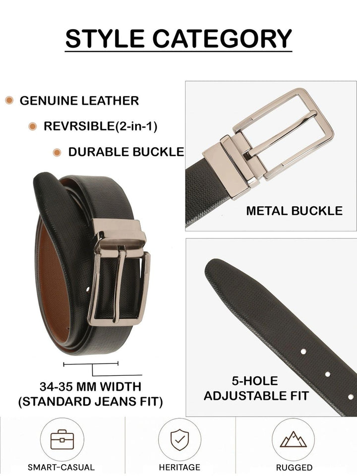 Teakwood Leathers Men Textured Leather Reversible Formal Belt