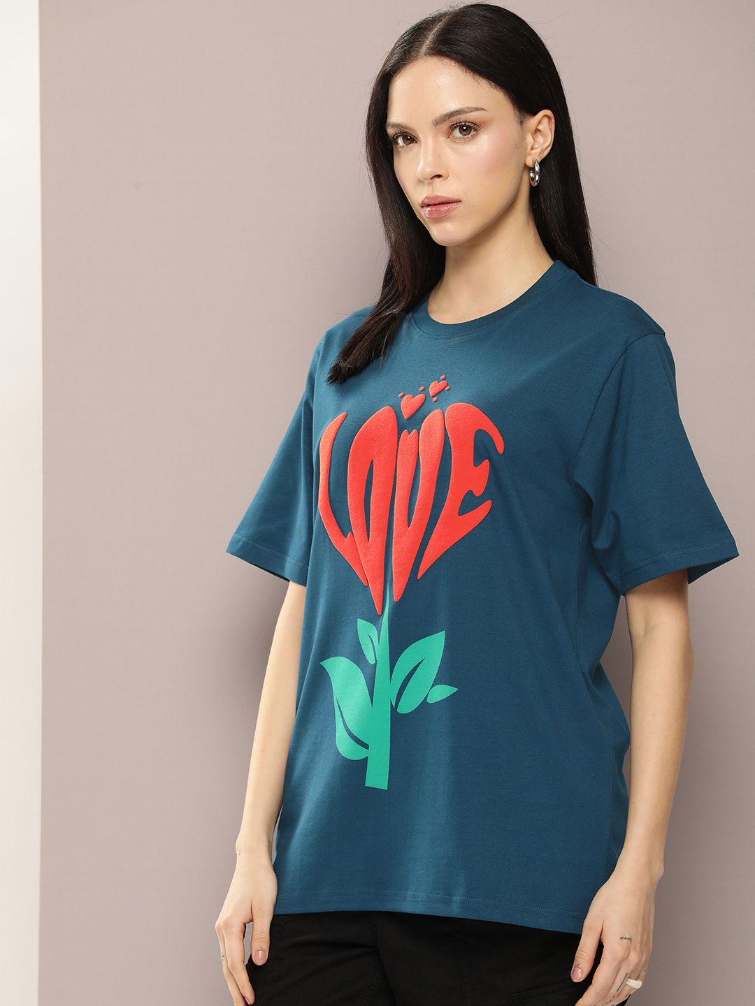 DILLINGER Women Graphic Printed Embossed Oversized T-shirt