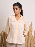 Rumah Chikankari Wanita Beige Cotton Chikankari Bordir Top