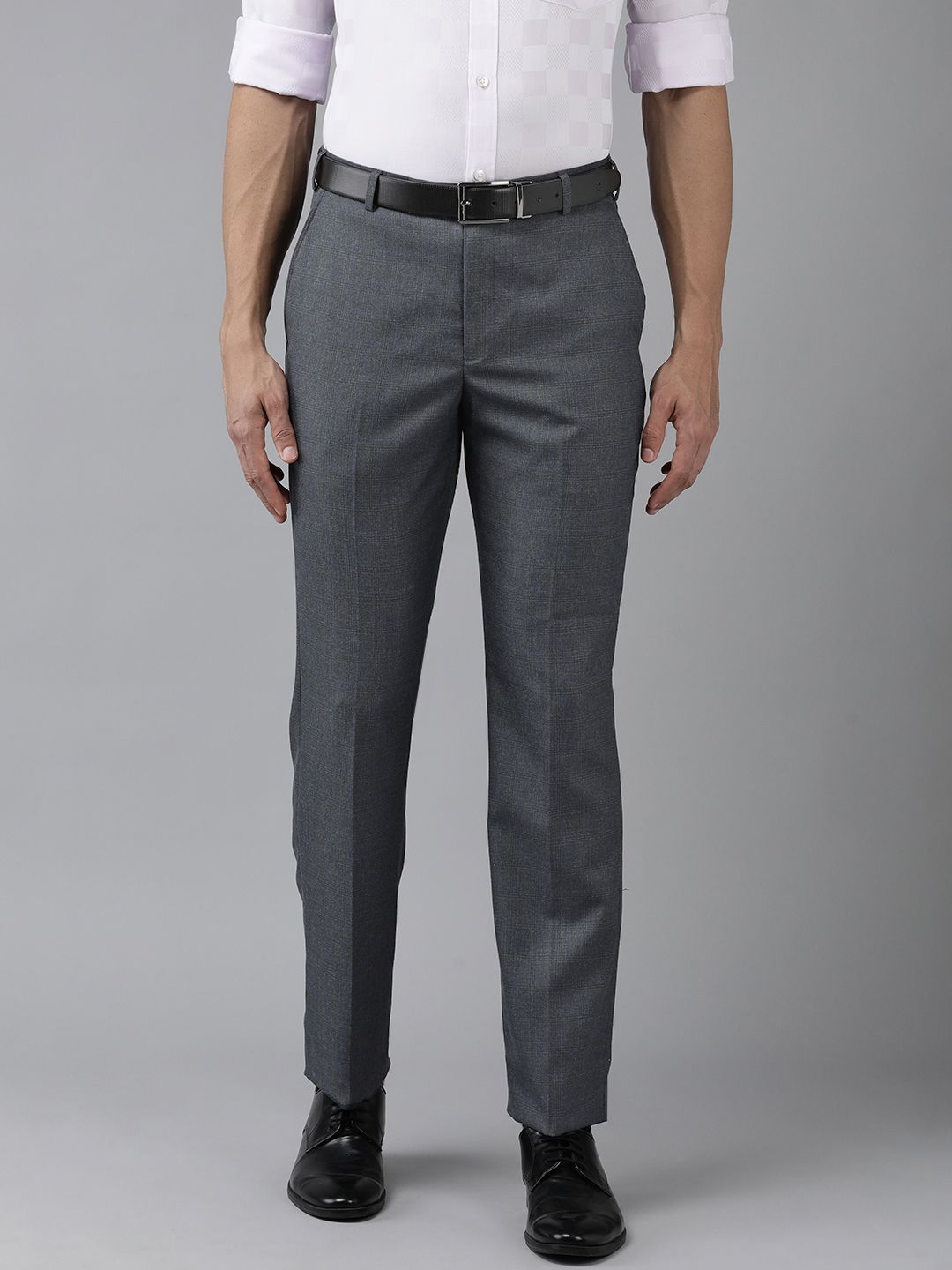 Park Avenue Men Mid-Rise Checked Smart Trousers
