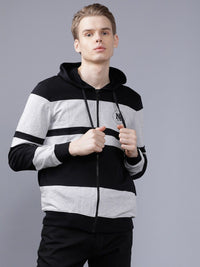 The Indian Garage Co Men Black & Grey Colourblocked Hooded Sweatshirt