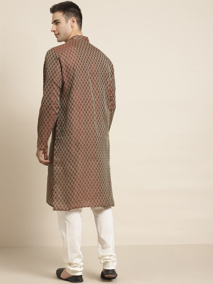 SOJANYA Motif Etnik Rekaan Tenunan Kurta Lurus Kolar Mandarin Dengan Churidar