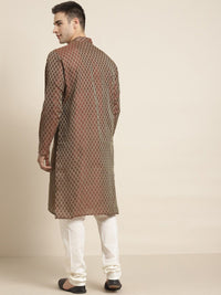 SOJANYA Motif Etnik Rekaan Tenunan Kurta Lurus Kolar Mandarin Dengan Churidar