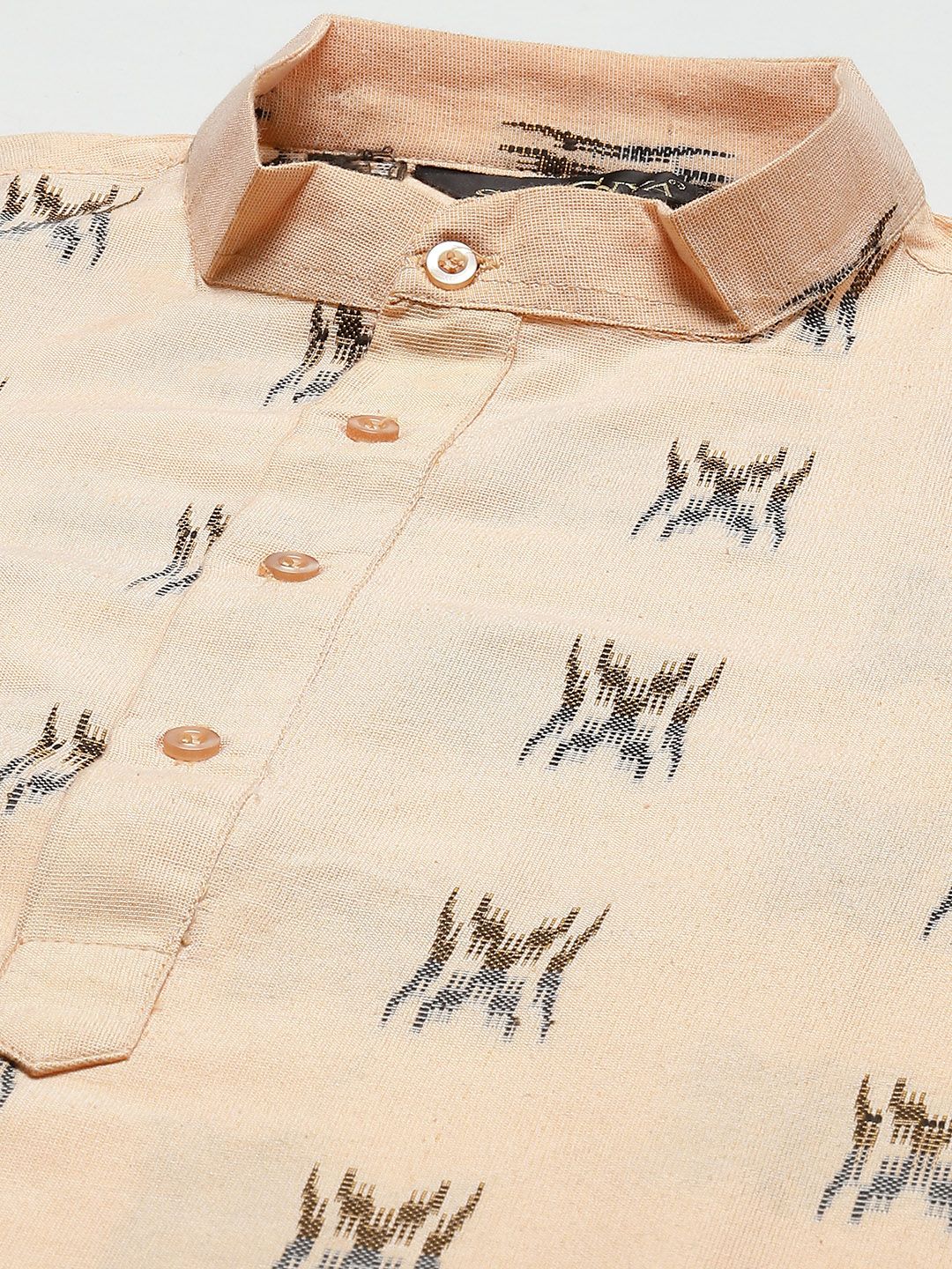 SOJANYA Men Peach-Coloured & Black Pure Cotton Self Design Kurta