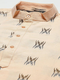SOJANYA Men Peach-Coloured & Black Pure Cotton Self Design Kurta