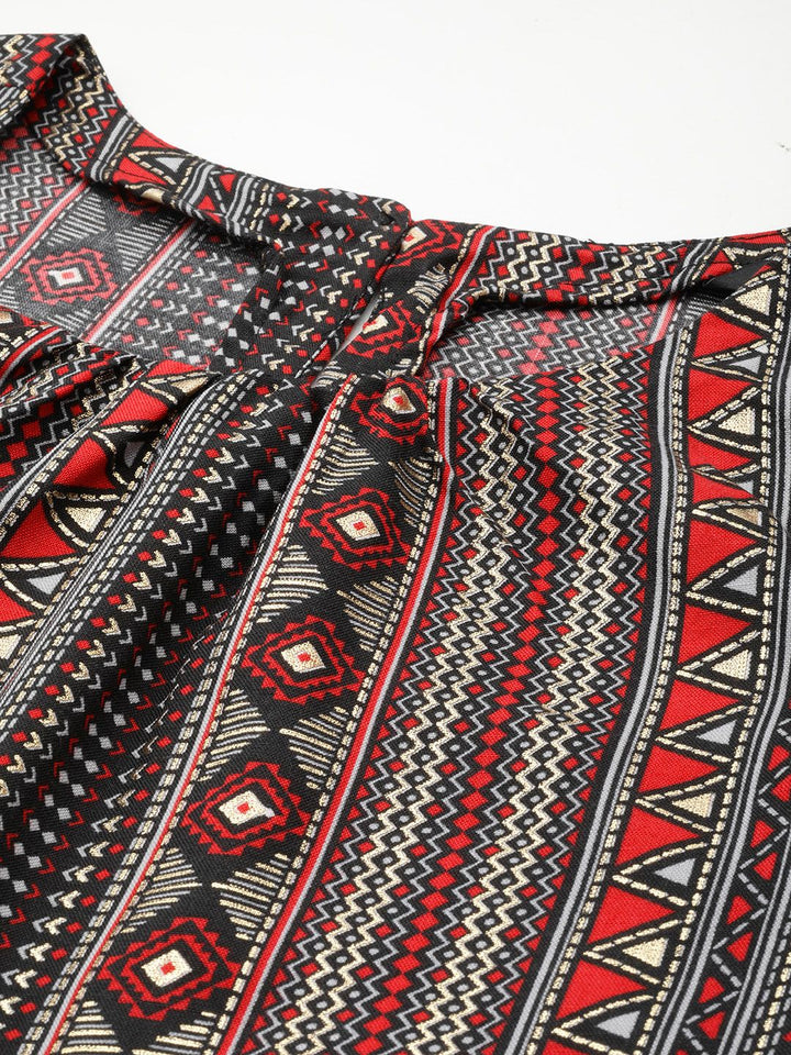 DressBerry Geometric Print Puff Sleeves Top