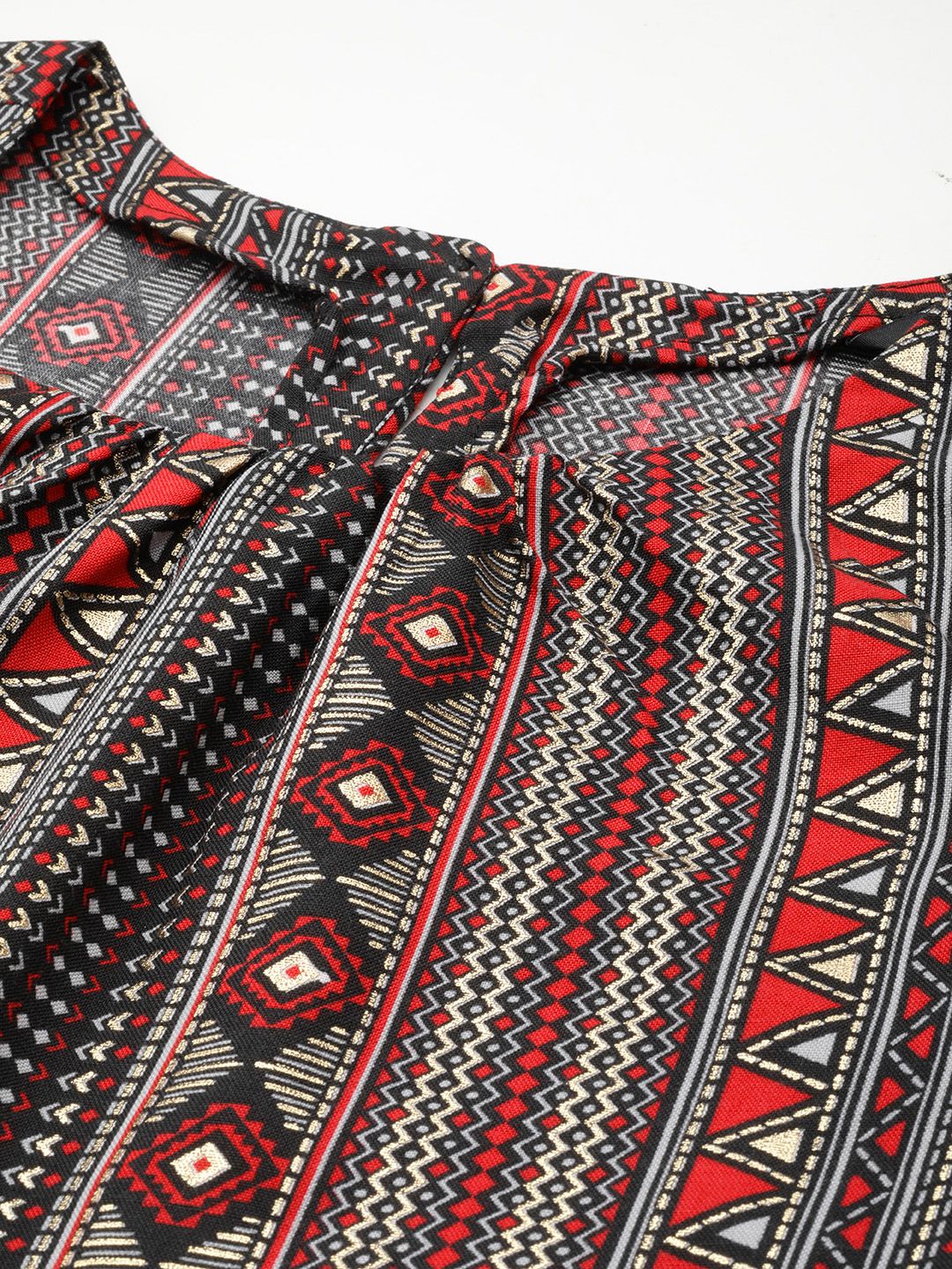 DressBerry Geometric Print Puff Sleeves Top