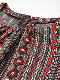 DressBerry Geometric Print Puff Sleeves Top