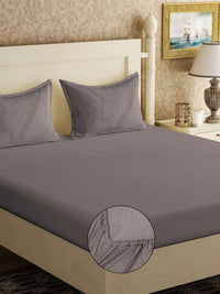 Myntra Elegant Homes Kelabu Kapas Pepejal 300 TC Dilengkapi Cadar King Halus dengan 2 Sarung Bantal-250 x 225 cm
