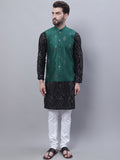 SOJANYA Embroidered Mirror Work Pure Cotton Kurta With Churidar With Nehru Jacket
