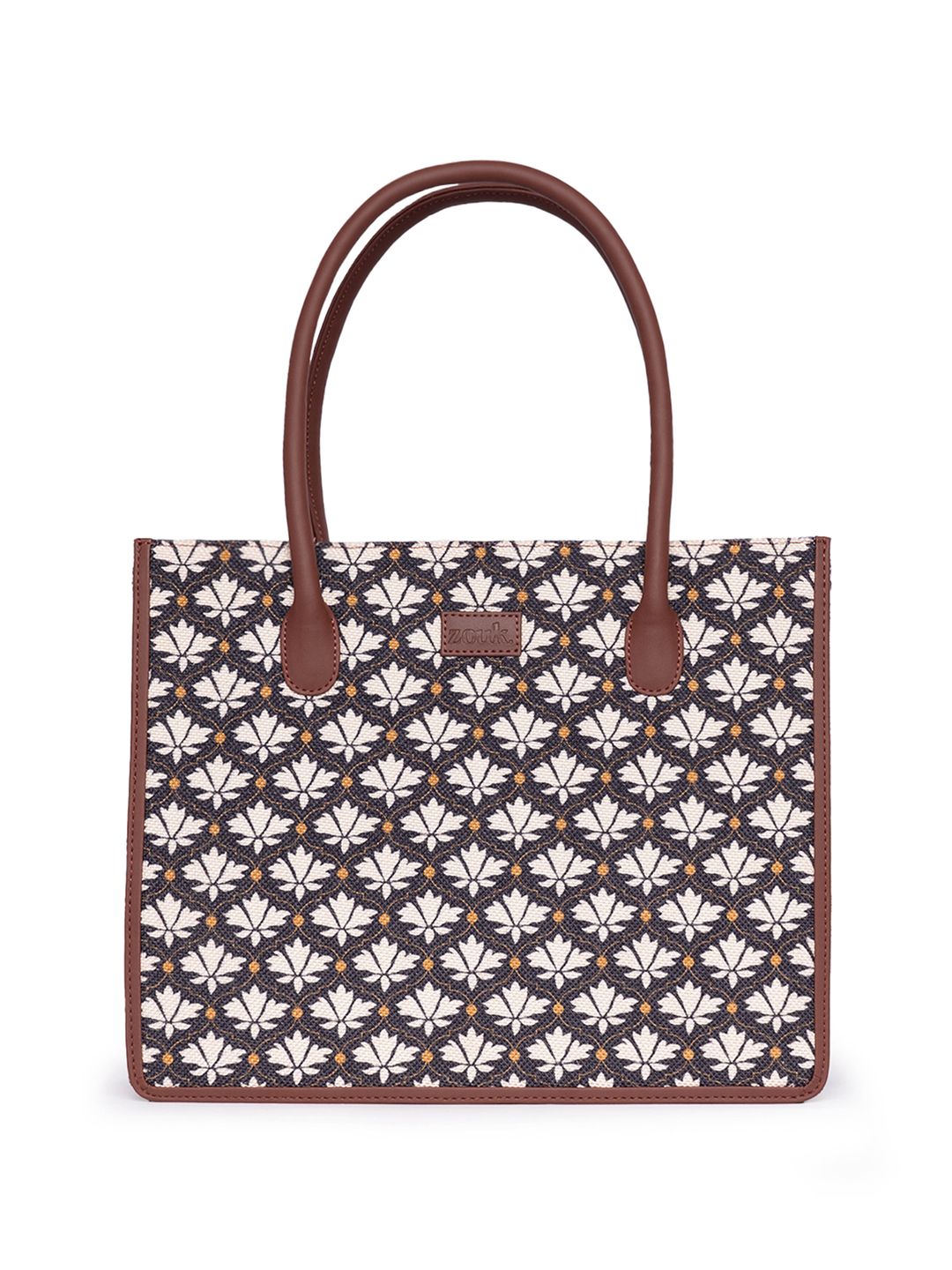 ZOUK Ethnic Motifs Printed Structured Jute Tote Bag