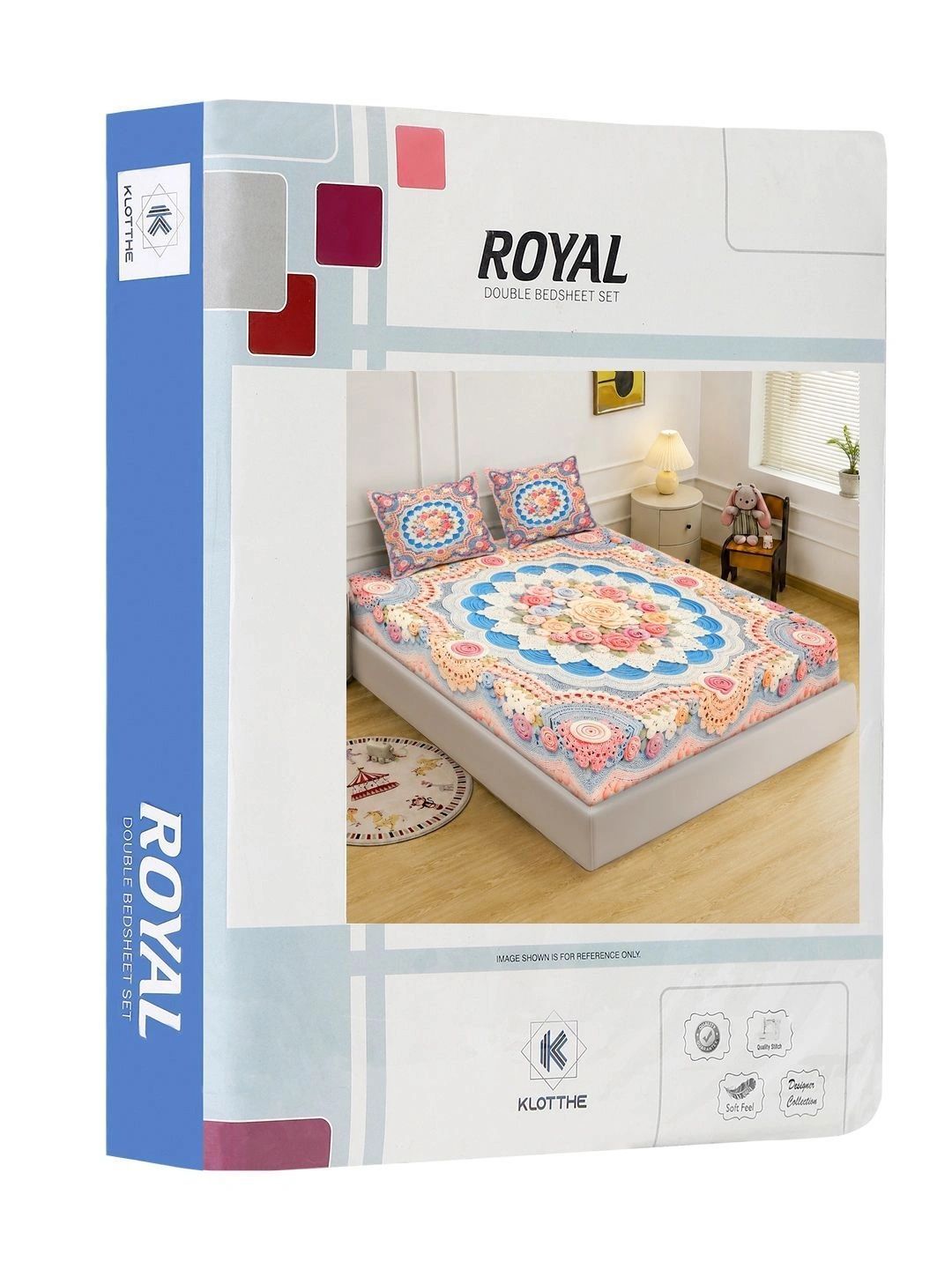 KLOTTHE Warna Peach & Biru Bunga 400 TC Cadar King dengan 2 Sarung Bantal