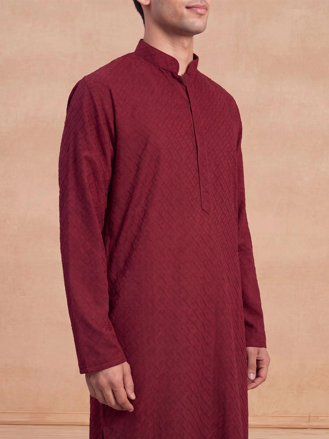 House of Chikankari Men Red Kurta