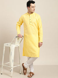 SOJANYA Lelaki Yellow Checked Straight Kurta