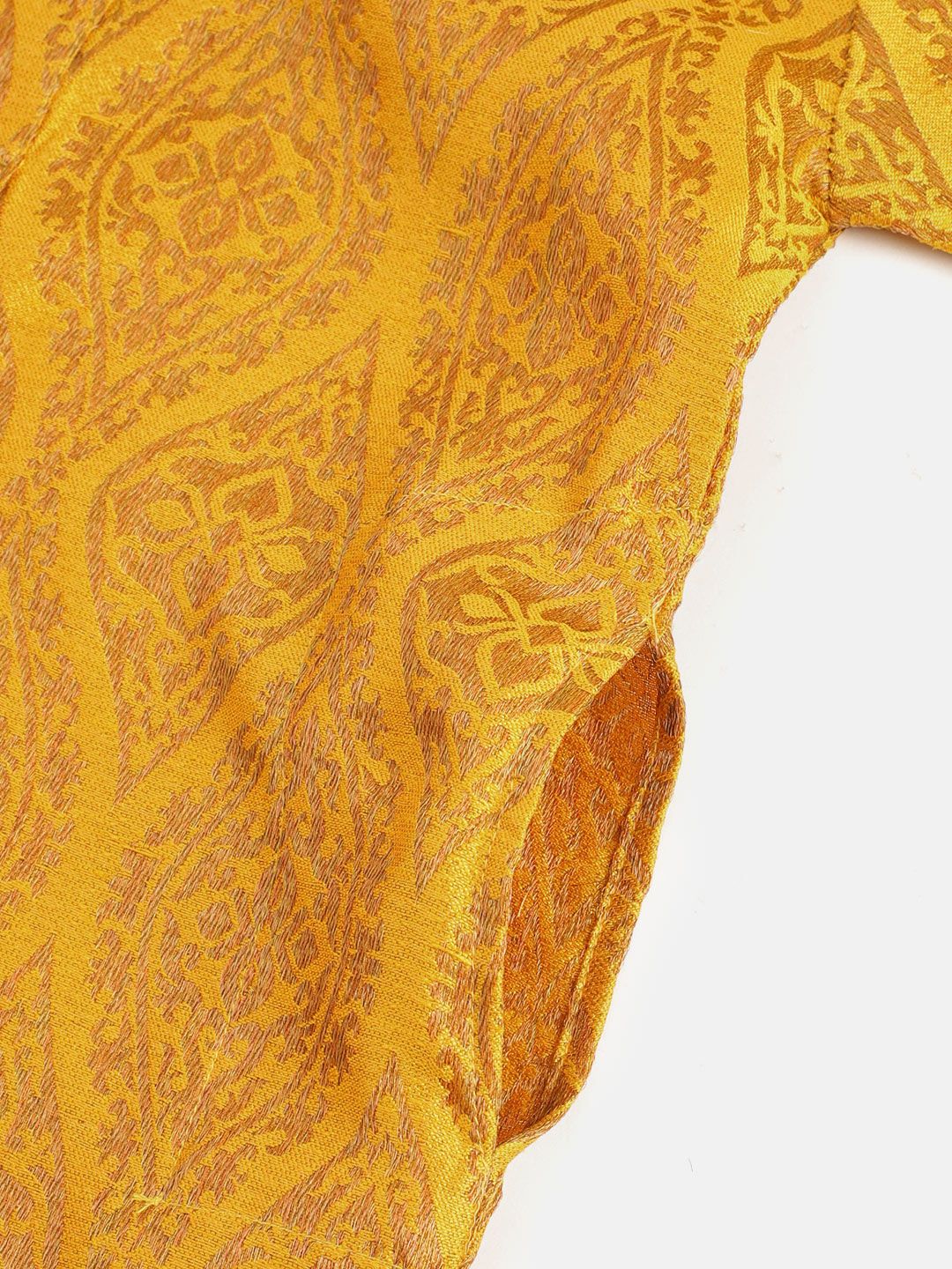 SOJANYA Lelaki Mustard & Motif Etnik Coklat Rekaan Tenunan Jacquard Anyaman Band Kolar Kurta