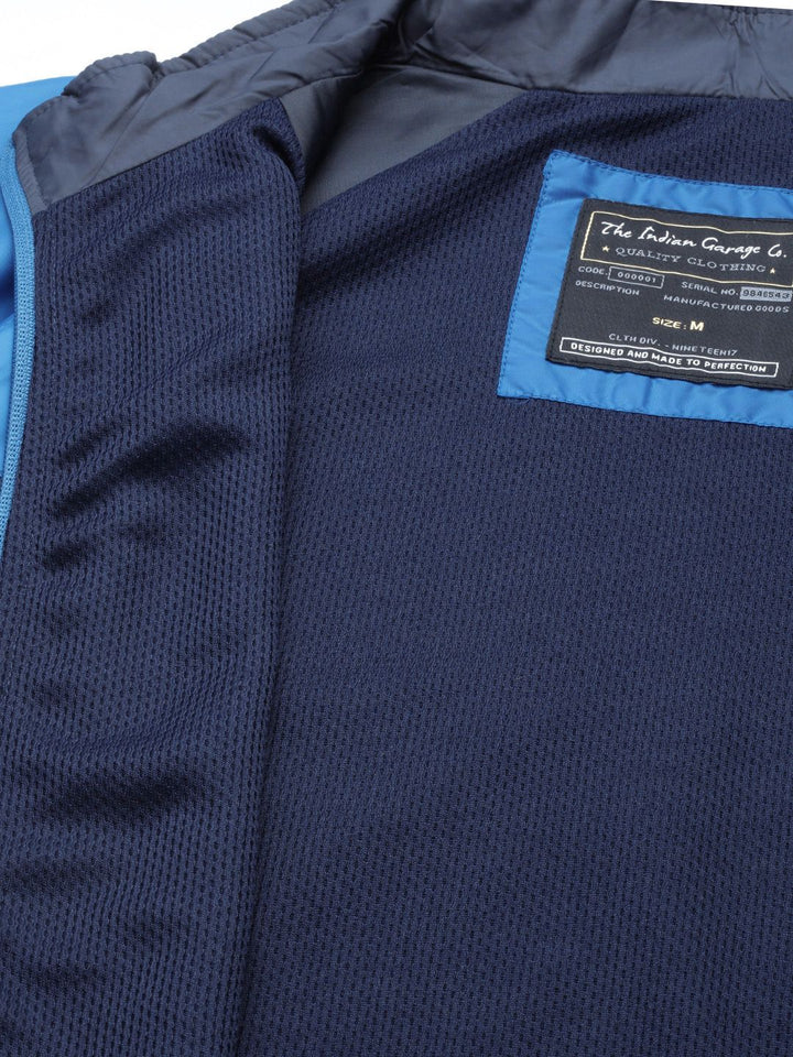 The Indian Garage Co Men Blue & White Colourblocked Windcheater Jacket