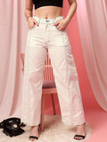 STREET 9 Women White Original Loose Fit High-Rise Cotton Parallel Jeans