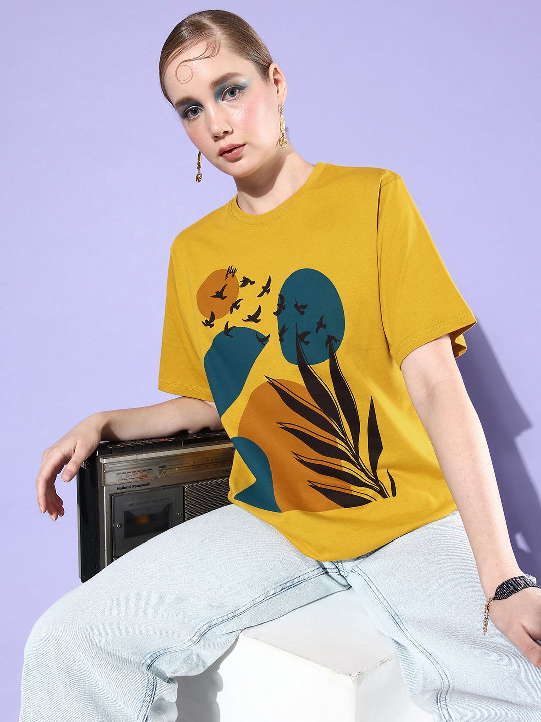 Mustard Yellow Graphic Printed Relaxed Fit T-shirt
