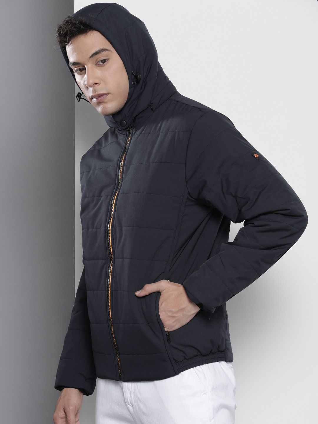 The Indian Garage Co Men Zip-Front Bomber Jacket with Detachable Hood