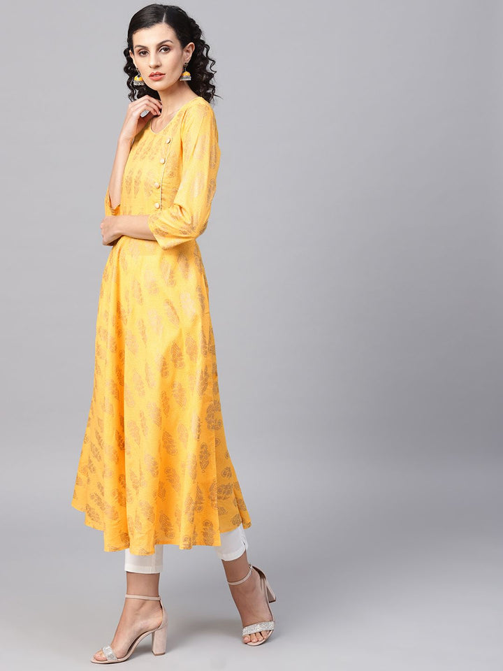 SOJANYA Women Yellow & Golden Printed Anarkali Kurta