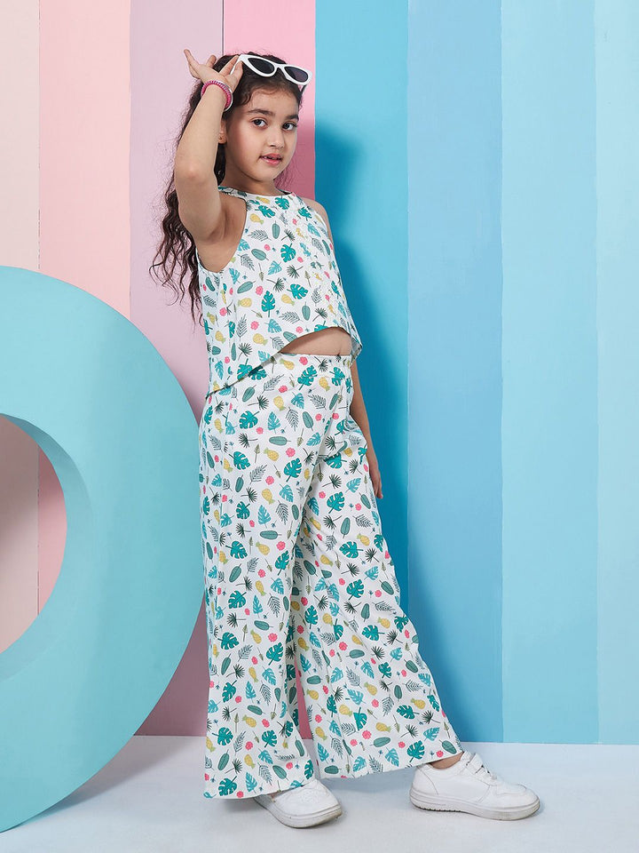 pspeaches Girls Floral Printed Crop Top With Trousers
