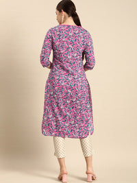 Anouk Women Pink Floral Printed Pure Cotton Straight Kurta