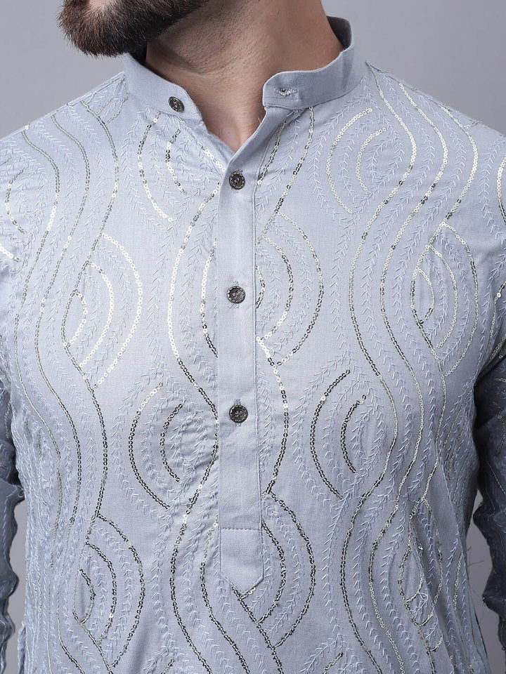 SOJANYA Sequinned Embroidered Pure Cotton Kurta With Pyjamas & Nehru Jacket