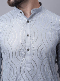 SOJANYA Sequinned Embroidered Pure Cotton Kurta With Pyjamas & Nehru Jacket