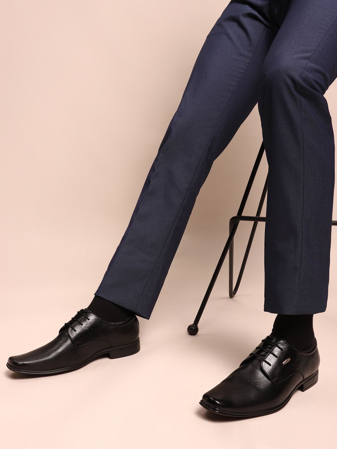 Red Chief Men Black Solid Leather Formal Derbys
