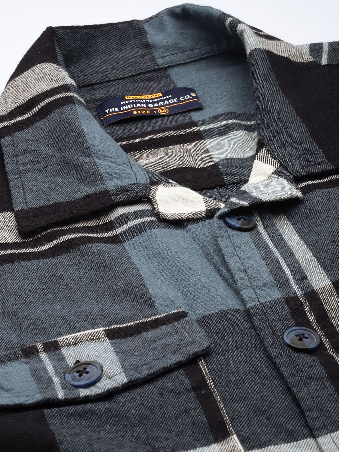 The Indian Garage Co Men Regular Fit Checked Double Flap Pocket Flannel Shirt