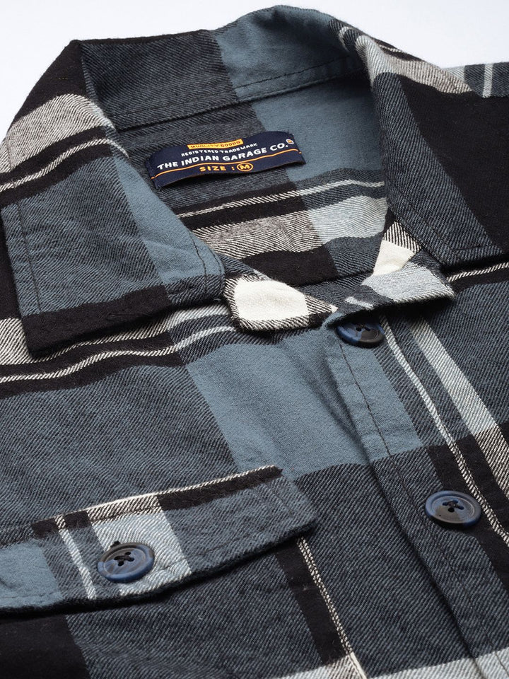 The Indian Garage Co Men Regular Fit Checked Double Flap Pocket Flannel Shirt