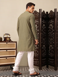 House of Pataudi Pure Cotton Floral Thread Work Jashn Kurta with Churidar
