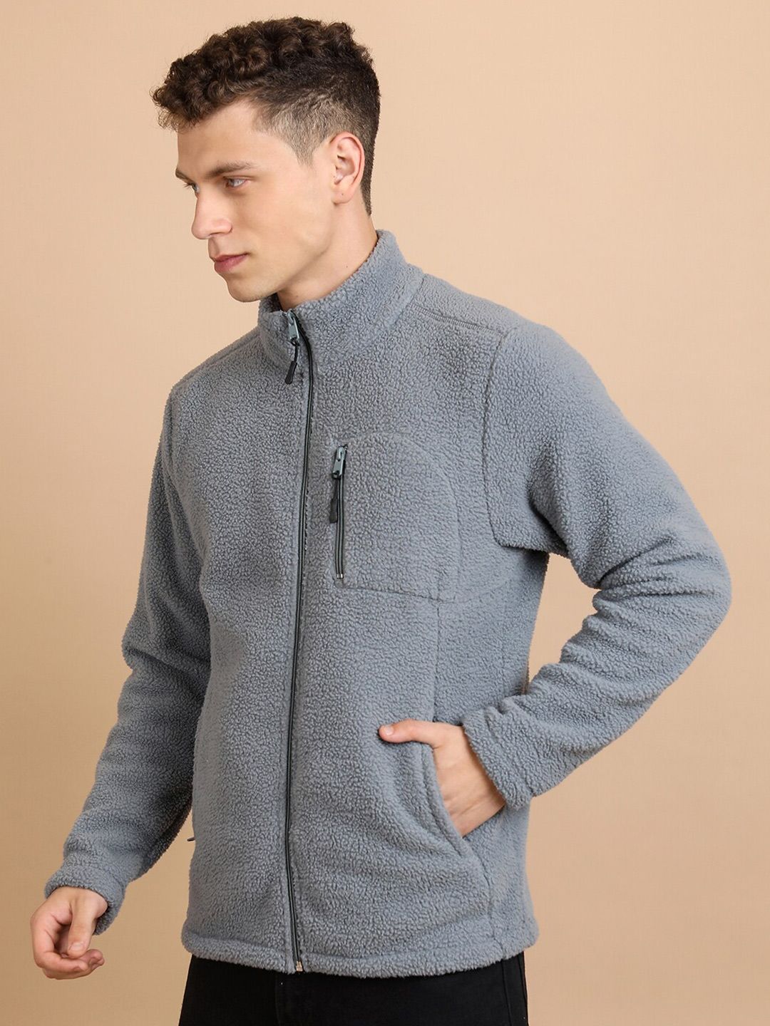 HIGHLANDER High Neck Regular Fit Front Open Sweatshirt
