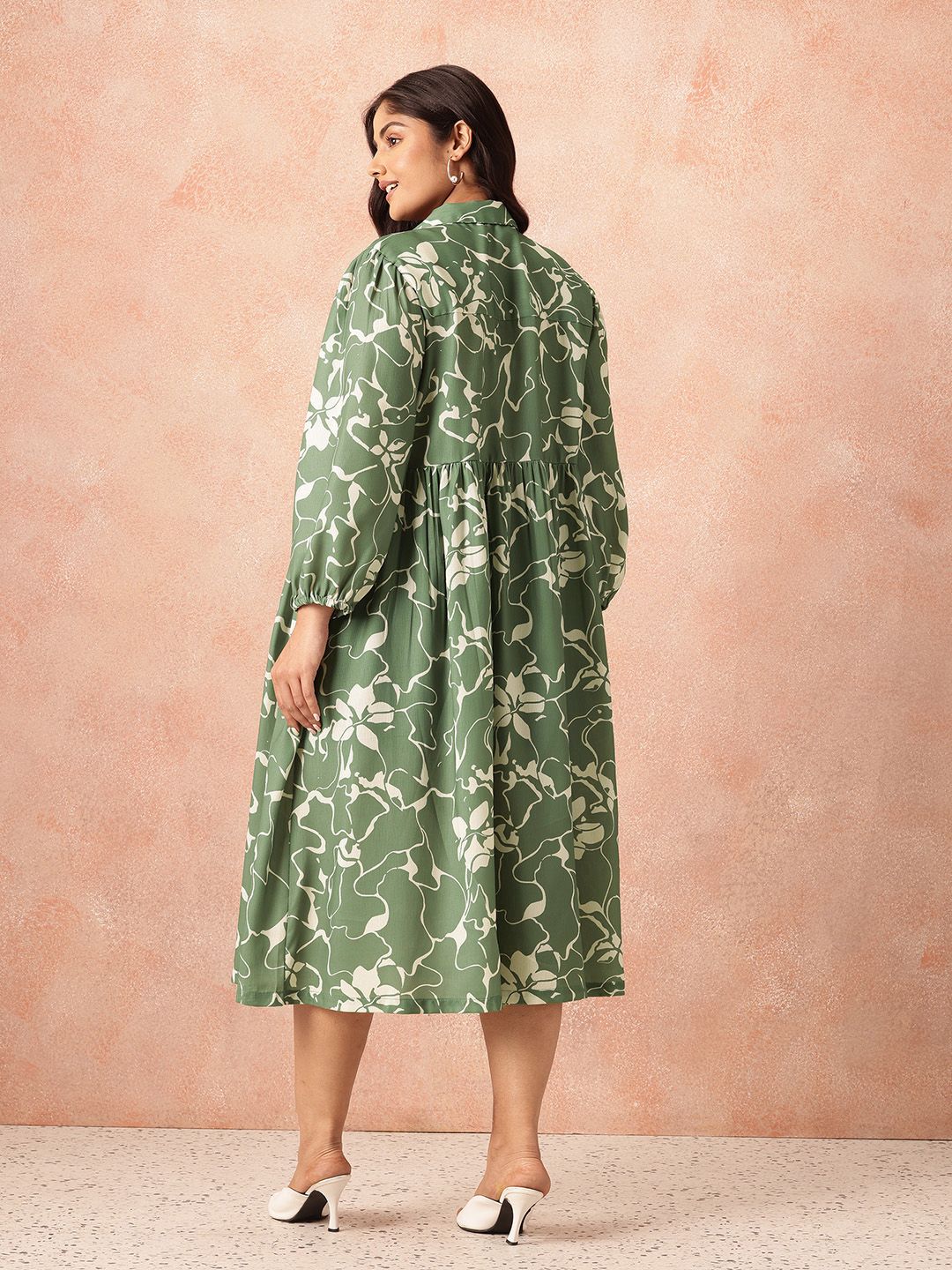 all about you Plus Size Floral Print Shirt Midi Dress