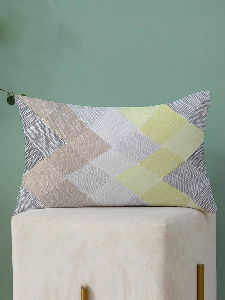 STITCHNEST Yellow & Grey Set of 2 Geometric Rectangle Cushion Covers