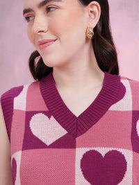 DressBerry Women Conversational Pattern Self Design V-Neck Knitted Pullover