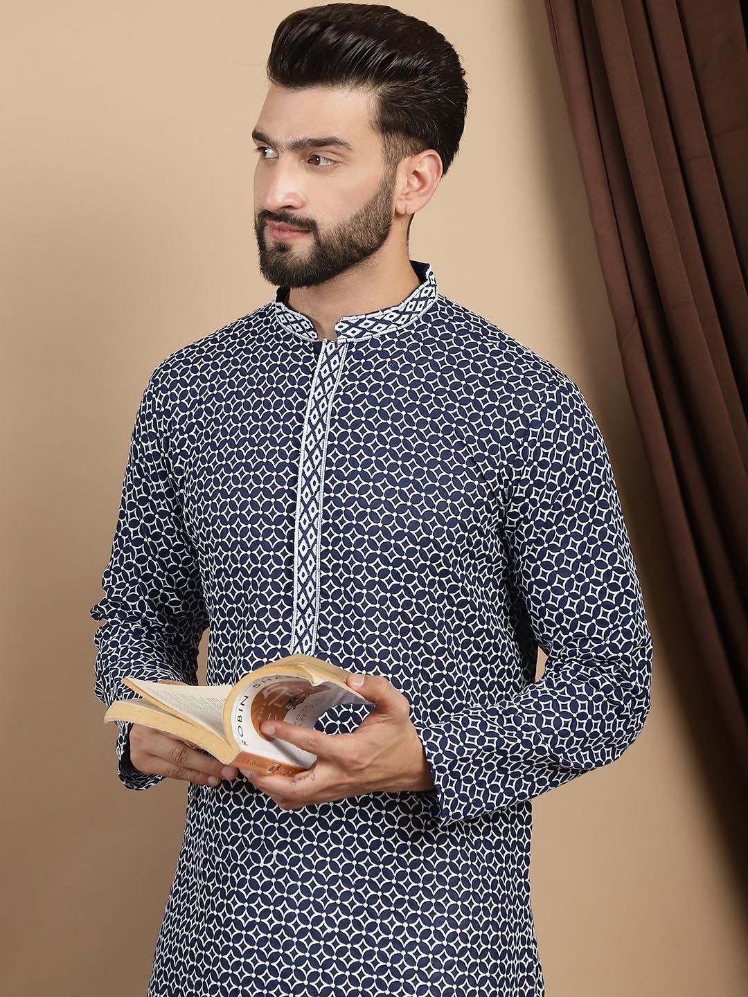 Anouk Ethnic Motifs Embroidered Thread Work Pure Cotton Straight Kurta with Churidar