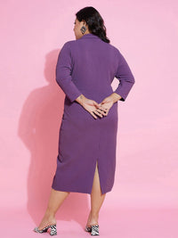 SASSAFRAS Curve Plus Size Shirt Collar Wrap Midi Dress
