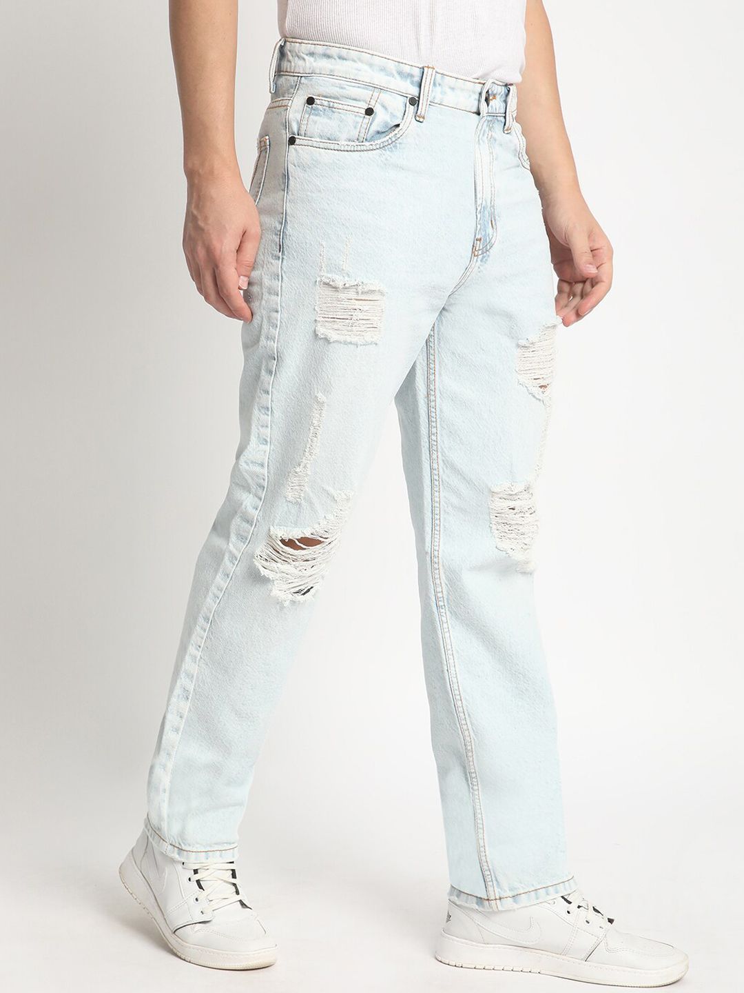 Bene Kleed Men Straight Fit Mid-Rise Highly Distressed Heavy Fade Pure Cotton Jeans