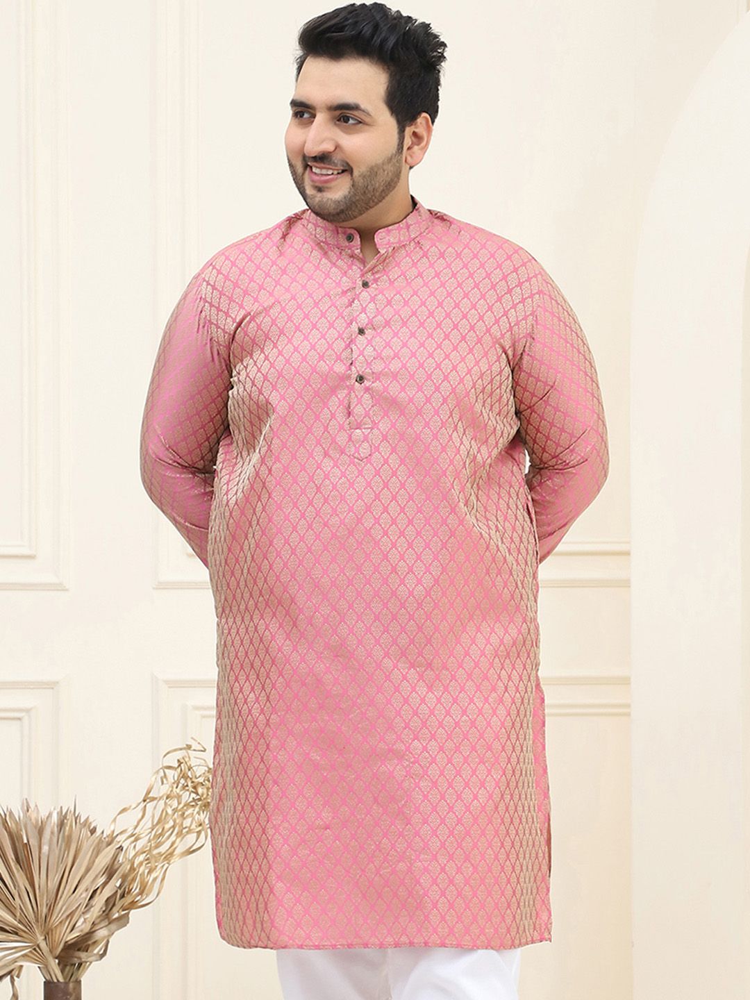 SOJANYA PLUS Ethnic Motifs Woven Design Band Collar Straight Kurta