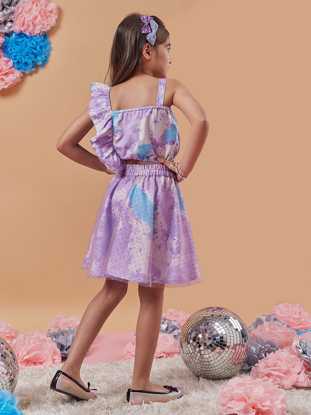 pspeaches Girls Shoulder Straps Printed Top With Skirt