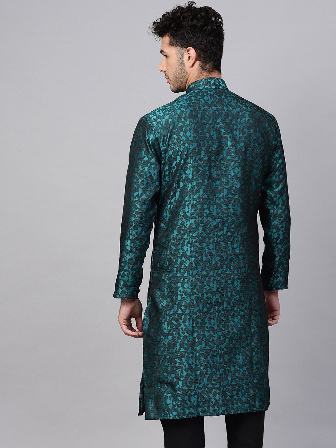 SOJANYA Men Teal Woven Design Straight Kurta