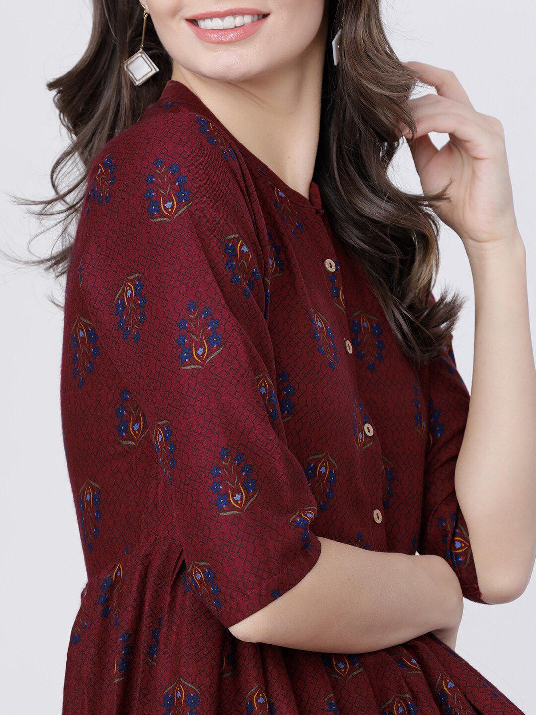 Vishudh Women Burgundy Printed Maxi Dress