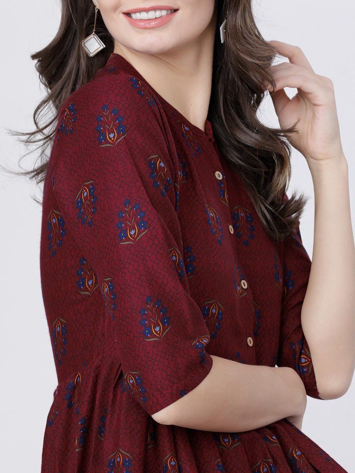 Vishudh Women Burgundy Printed Maxi Dress