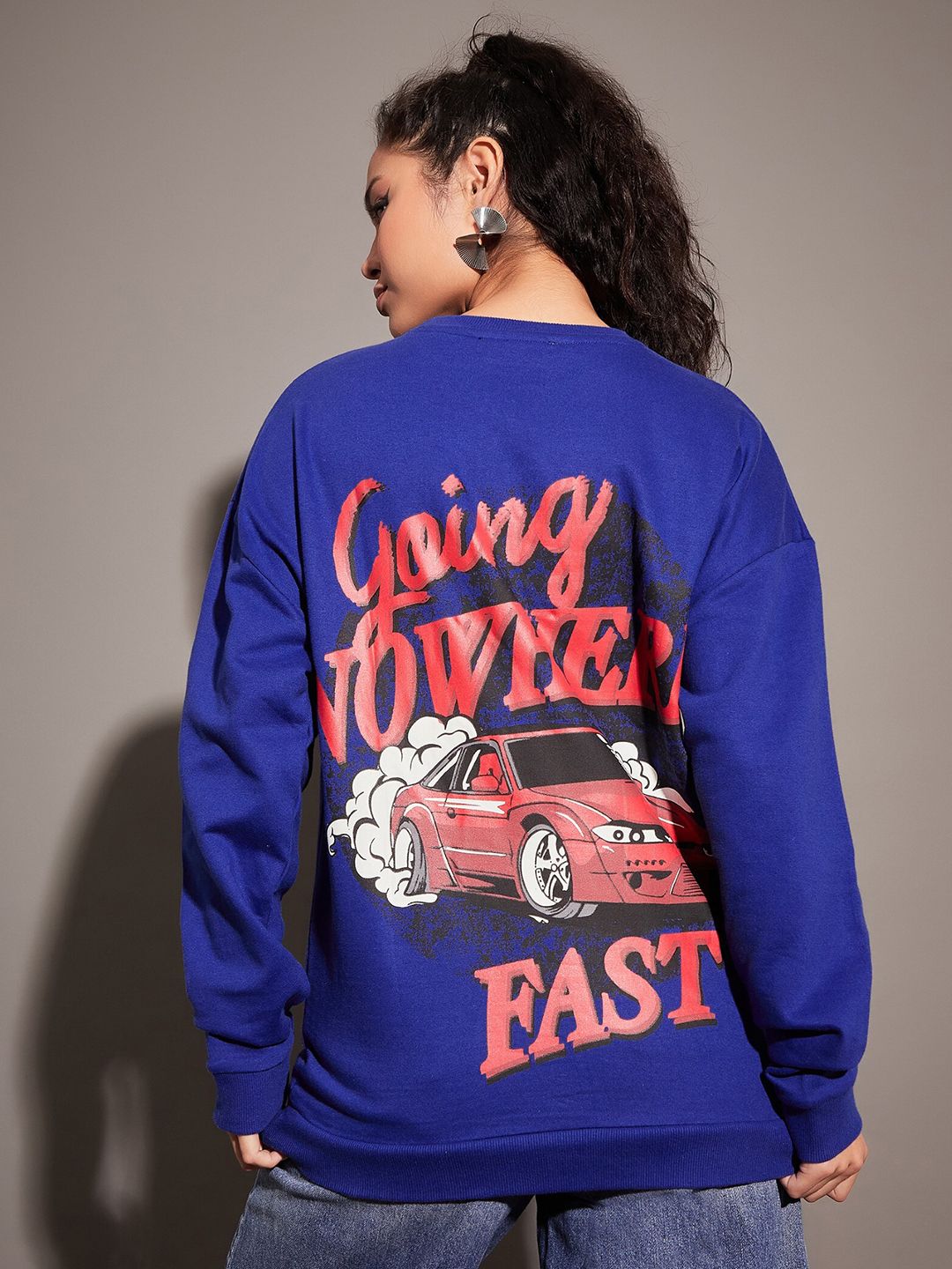 SASSAFRAS Typography Printed Long Sleeves Oversized Fleece Sweatshirt