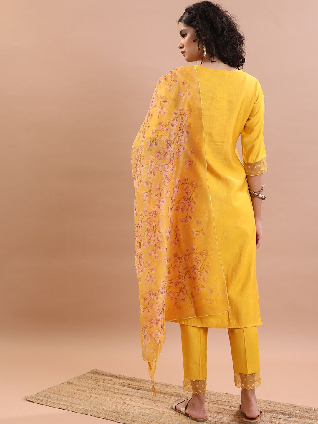 Vishudh Floral Embroidered Thread Work Kurta With Trousers & Dupatta