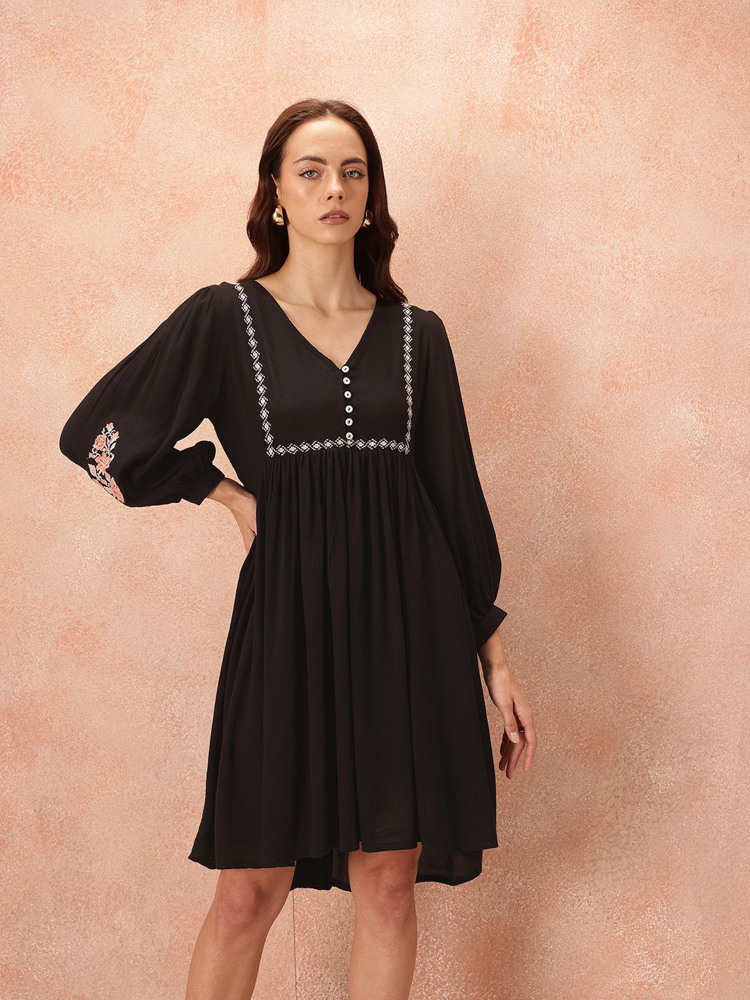 all about you Embroidered Detail A-Line Dress