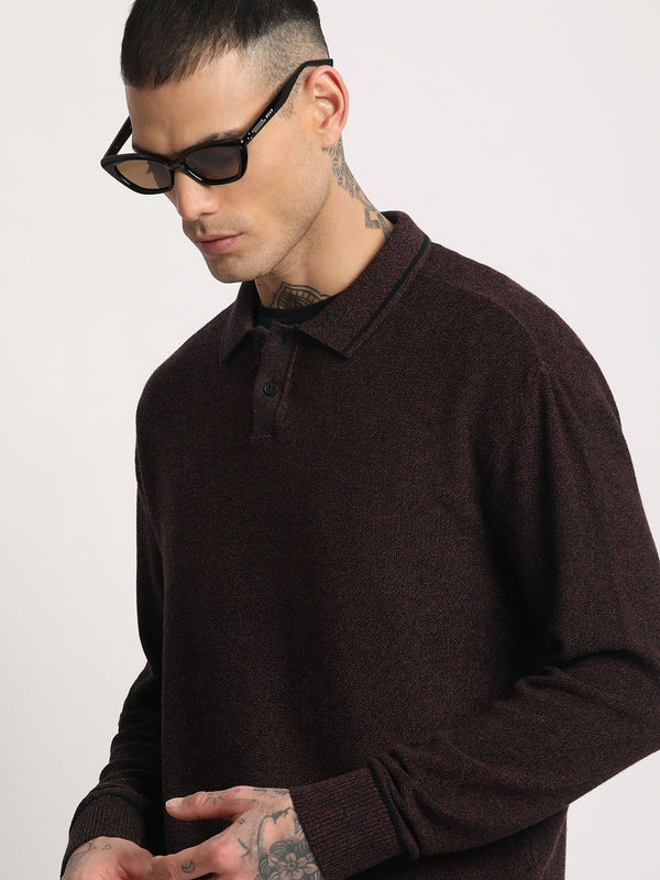 THE BEAR HOUSE Men Solid Pure Cotton Shirt Collar Sweater