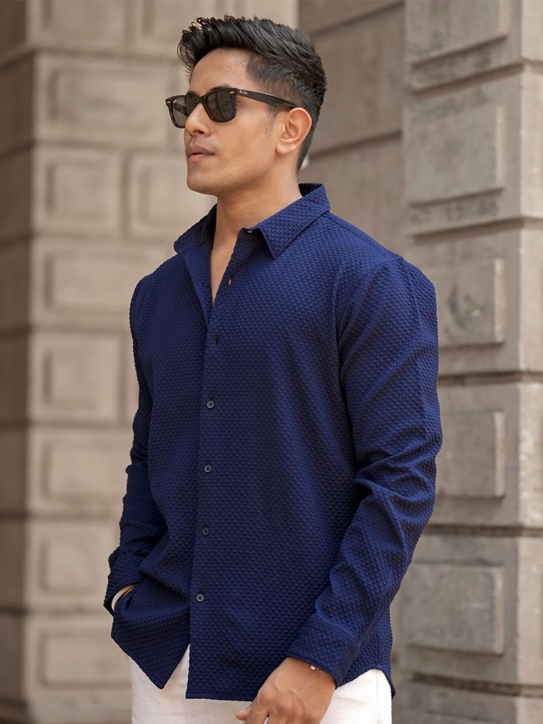 Powerlook Men Spread Collar Solid Casual Shirt