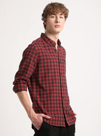 THE BEAR HOUSE Slim Fit Tartan Checks Spread Collar Pocket Cotton Casual Shirt